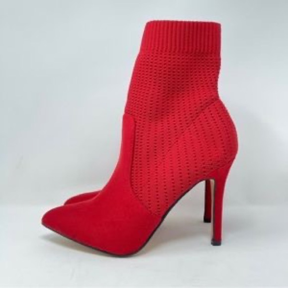 Catherine Malandrino Red Knit Pointed Toe Stiletto Ankle Boots